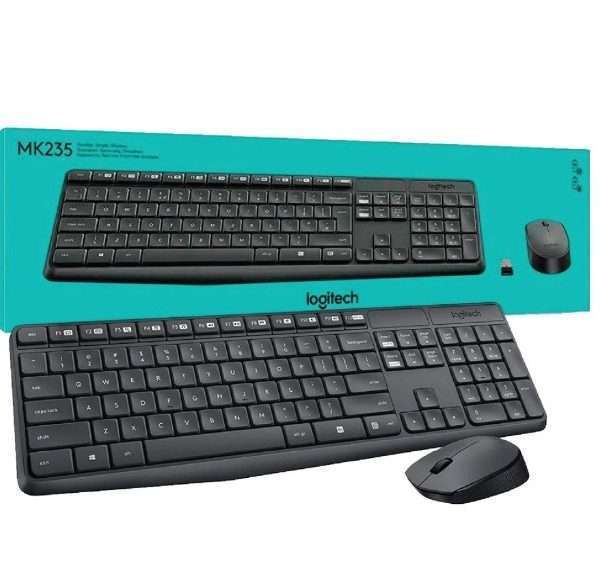 Logitech MK235 Wireless Mouse and Keyboard Combo-2.4 GHz Wireless Connection 33' Wireless Range USB Receiver and Batteries Included Low-Profile Keys Adjustable Keyboard Height Windows, Chrome, and Linux Compatible