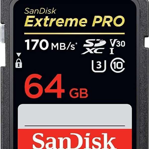 SanDisk 64GB Extreme PRO UHS-I SDXC Memory Card-Maximum Read Speed: 300 MB/s Maximum Write Speed: 260 MB/s Minimum Write Speed: 90 MB/s Records 8K, 4K, and Full HD Video Capture Raw Photos and High-Speed Bursts