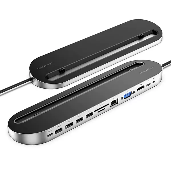 Vention Type C to Multi-Function 12 IN 1 Docking Station (VEN-THEBC)-matte Aluminium Alloy Shell High Performance Chips Can be used as a laptop Base PD Fast Charging USB C port 3.5mm Independent Audio Output