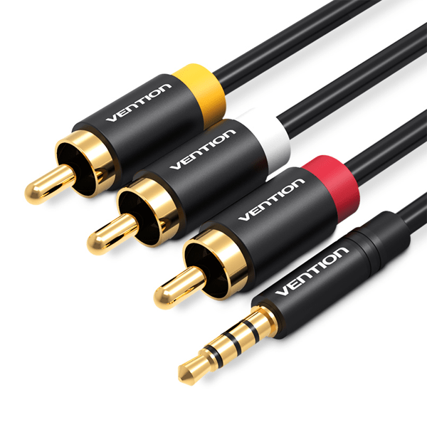 Vention 3.5mm to 3 RCA AV Cable- 2 Meters (VEN-VAB-R07-B200)-5mm to 3 RCA Cable Transmission Direction: Bi-direction Connector: Gold-plated Conductor Material: Enameled Copper Shell Material: PVC Length:1.5m/2m