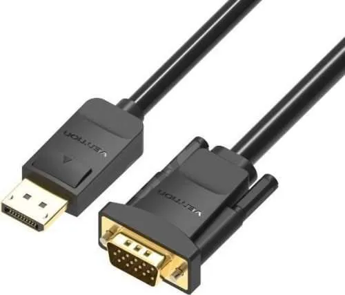 Vention Display Port to VGA Cable 2 Meters (VEN-HBLBH)-Vention DisplayPort (DP) to VGA Cable, 2m, Black type: connecting cable Classic VGA for analogue signal transmission DisplayPort is able to handle up to 8k resolution