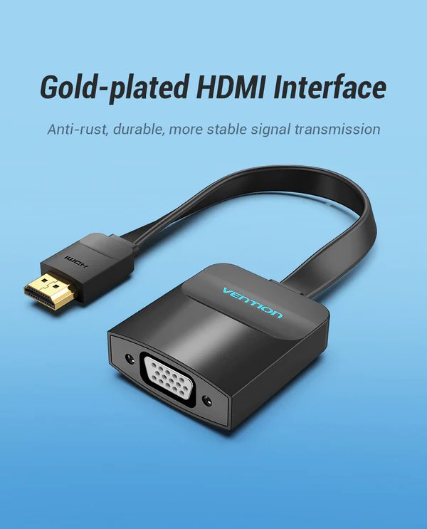 Vention Flat HDMI To VGA Converter with Female Micro USB And Audio Port 0.15m (VEN-ACKBB)-Cable length: 0,15 m Gold-tipped adaptor Reduction color: black Termination: straight Standard: HDMI 1.4