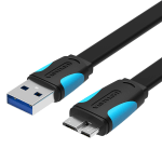 Vention Flat USB 3.0 A Male to Micro B Male Cable 0.5 M Black (VEN-VAS-A12-B050)-Connector Type A: USB 3.0 A Male Connector Type B: Micro B Male Cable Length: 0.5 Meter Full 3.0 High Speed Interface Support OTG