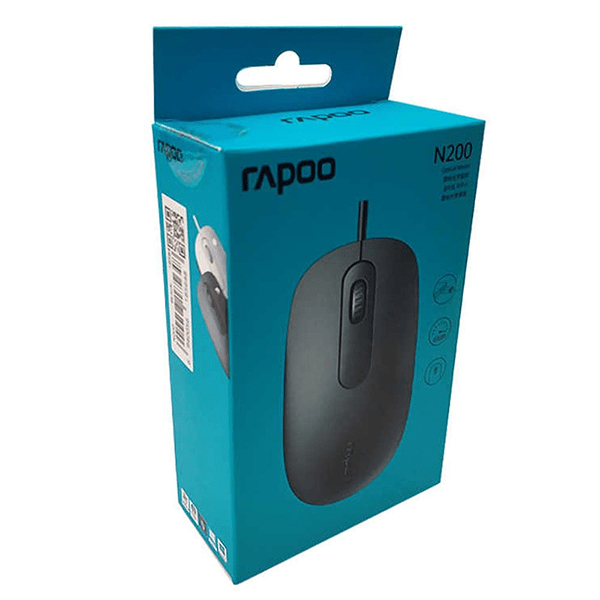Rapoo N200 Optical Mouse - 1600 DPI Sensor-Full-size Design Ambidextrous Design High Resolution: 1600 DPI Sensor 3 Buttons including 2D non-slip scroll wheel No Driver Or Setup Needed