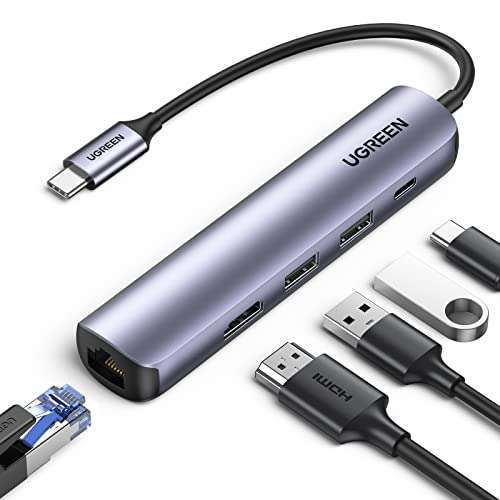 UGREEN 5-in-1 USB-C Multi-function Hub (CM418)-Fast and Convenient Charging,4K Ultra HD Video,Fast Data Transfer,Mac-style Design,Travel pouch,Quick Guide