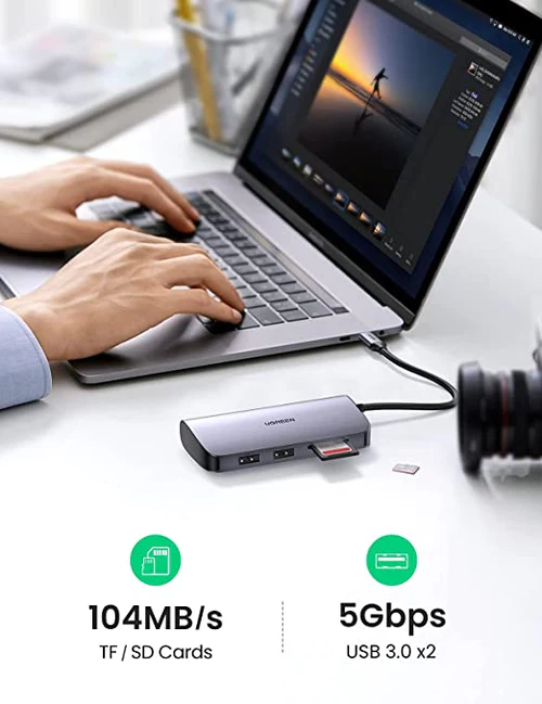 UGREEN 7-in-1 USB-C Multi-function Hub (CM121)-Fast and Convenient Charging,Gigabit Ethernet Port,4K HDMI USB C,4K Ultra HD Video,Fast Data Transfer,Mac-style Design,Travel pouch,Quick Guide