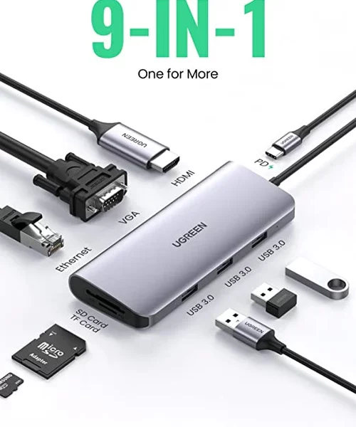 UGREEN USB-C 9 in 1 USB-C Multi-function Hub (CM179)-Fast and Convenient Charging,Gigabit Ethernet Port,4K HDMI USB C,4K Ultra HD Video,Fast Data Transfer,Mac-style Design,Travel pouch,Quick Guide