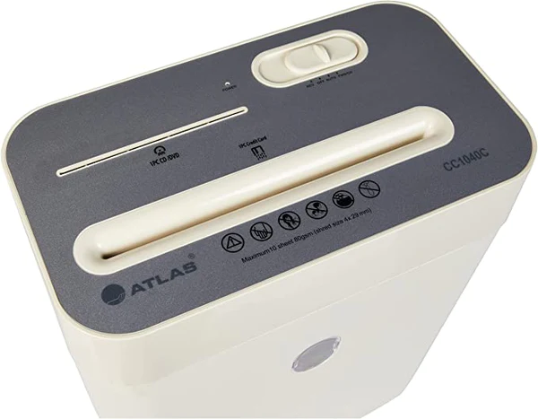 Atlas CC1040 CrossCut Paper Shredder (AS-S2-CC1040)-Din Security Level: P-4,Shred Size: 4 x 29 mm,Sheet Capacity (80g): 10,Bin Capacity: 17.4 Liter,Bin Style: Lift Off Head,Shreds up to 10 sheets