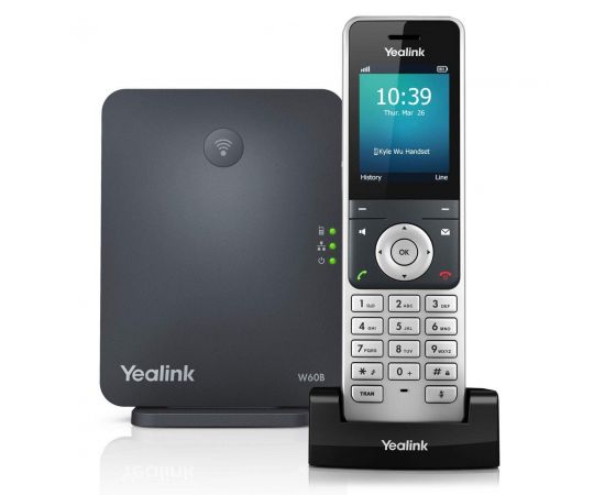 Yealink W60P DECT Cordless Handset + DECT Basestation- DECTProtocol Support: SIP,Simultaneous Calls: 4,Base Switch Ports: 1x 10/100 Ethernet,PoE: 802.3af compliant,Talk Time: up to 10 hours
