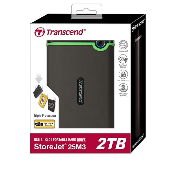 Transcend 2TB StoreJet 25M3 USB 3.1 External Hard Disk Drive (TS2TSJ25M3)
