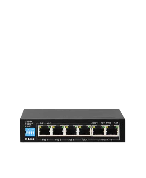 D-Link DGS-F1006P-E 250M 6-Port 1000Mbps Switch with 4 PoE Ports and 2 Uplink Ports