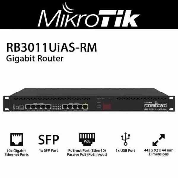 Mikrotik RB3011UIAS-RM Rackmount Gigabit Router