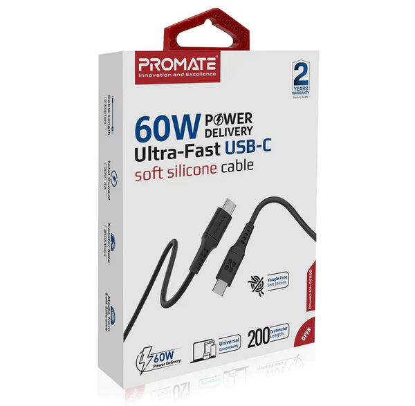 Promate 2M USB-C Cable (POWERLINK-CC200) 60W Power Delivery