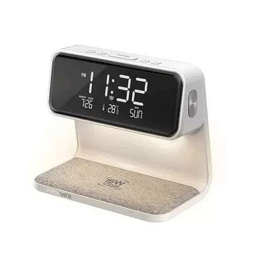 Promate Lumix-15W Alarm Clock with 15W Wireless Charger Multi-Function LED