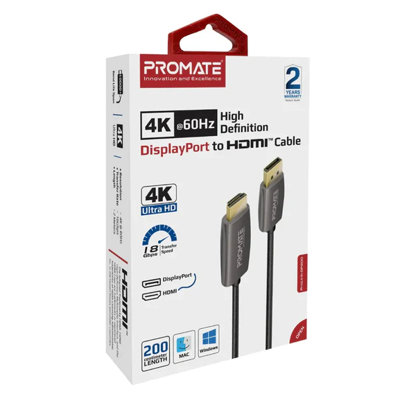 Promate PROLINK-DP200 DisplayPort to HDMI Cable 4K@60Hz