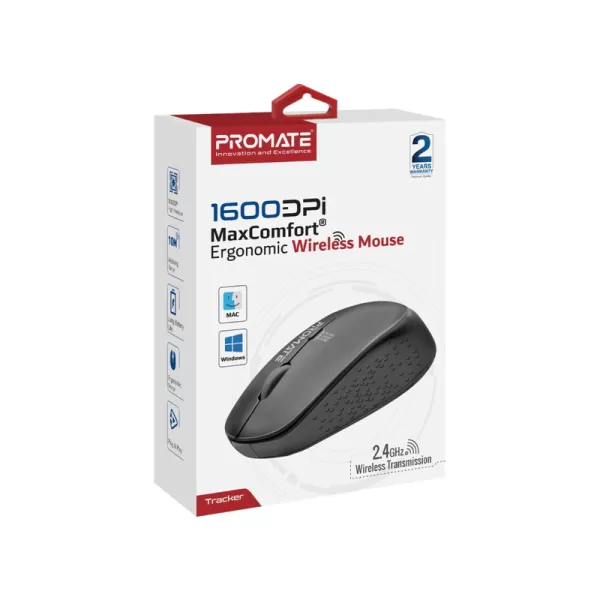 Promate Tracker Wireless Mouse 1600DPI MaxComfort® Ergonomic