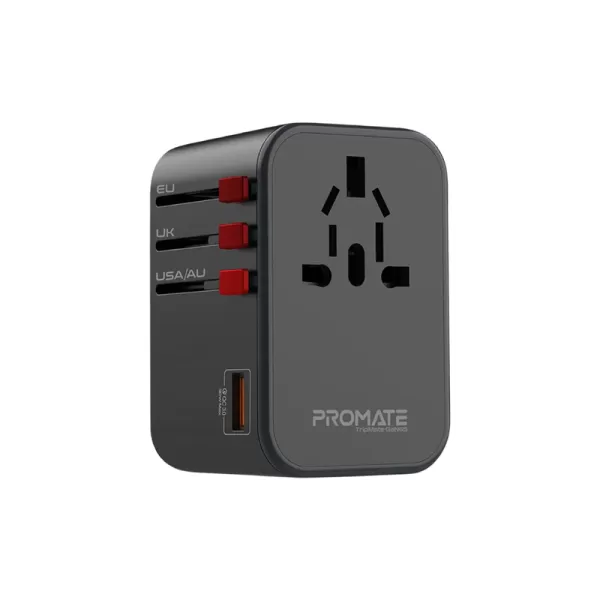 Promate TripMate-GaN65 Travel Adapter 65W Power Delivery GaNFast™