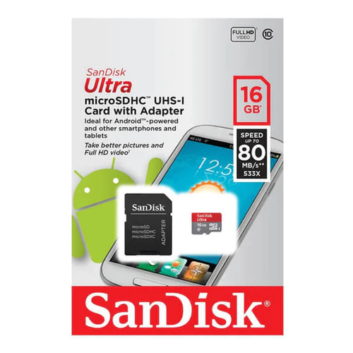 SanDisk MicroSD CLASS 10 80MBPS 16GB with Adapter (SDSQUNS-016G-GN3MA)