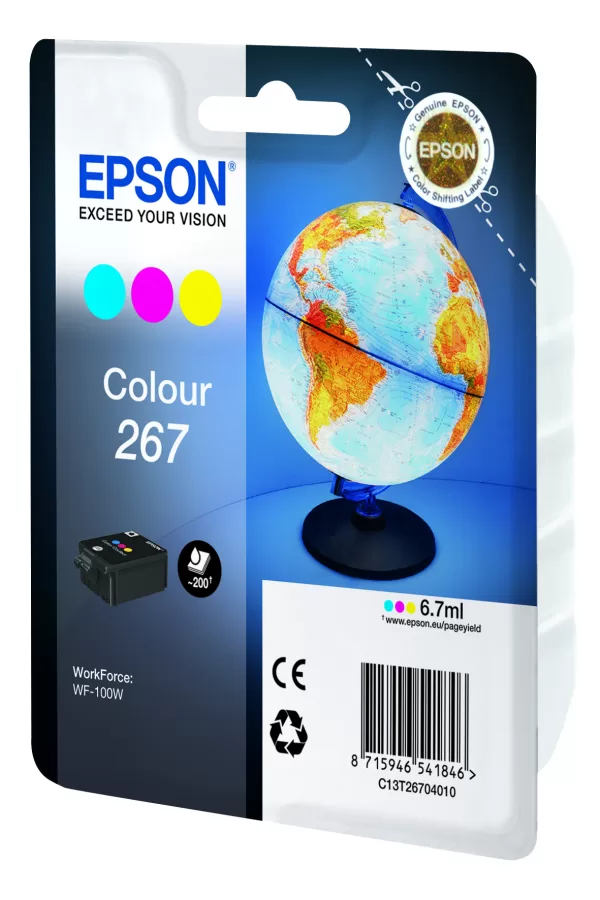Epson Genuine Colour 267 ink cartridge (200 pages) for Workforce WF-100W Printers (C13T26704010)