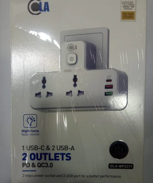 OLA Fast Charging Wall Socket-2 Way Power Socket, 1 USB-C & 2 USB-A - PD & qc3.0 - OLA-MP2311