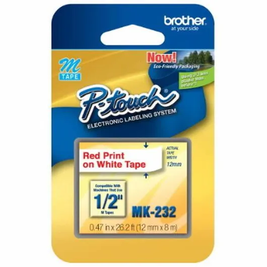 Brother M Tape M-K232 12mm Original Red on White Tape