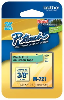 Brother M721 9mm Black on Green Label tape