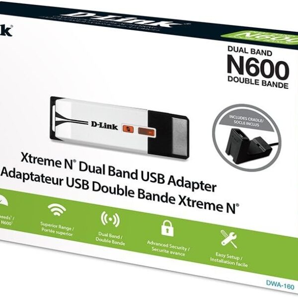 D-Link Wireless Dual Band N600 (300/300 mbps) USB Wi-Fi Network Adapter (DWA-160)